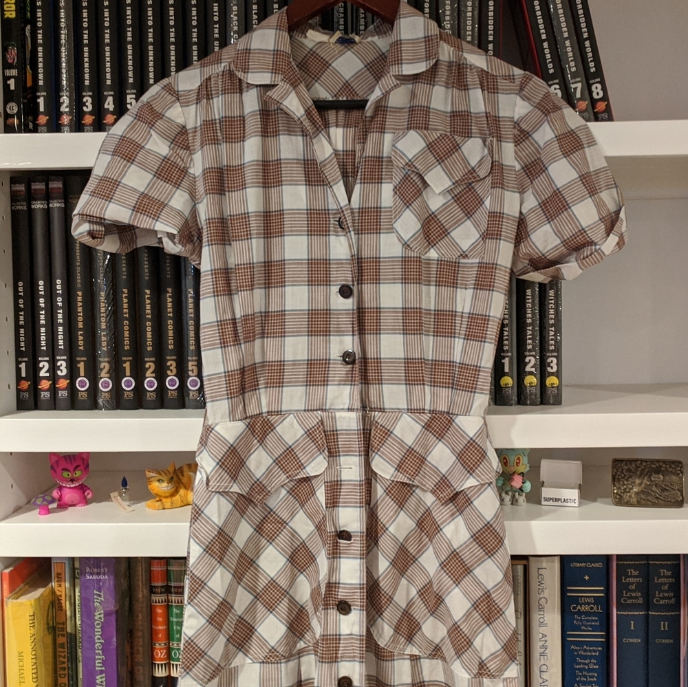 Vintage Brown and White Checked Dress
